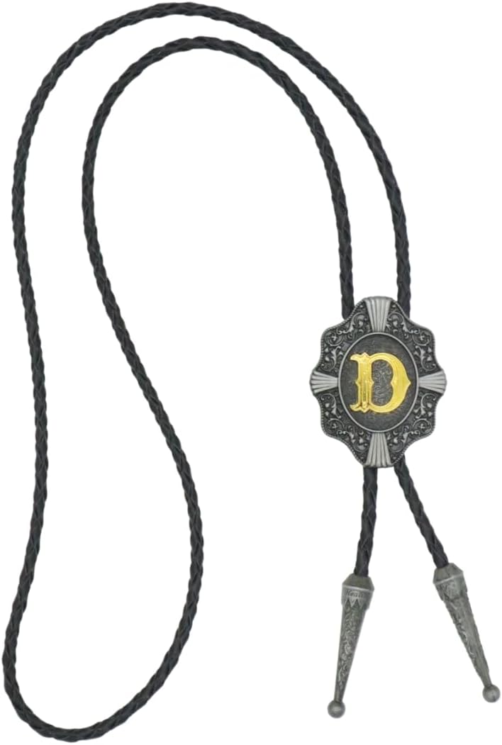 KECOL Western Letter Bolo Tie Cowboy Aalphabet A to Z Neckties Necklace for Men Women - Image 3